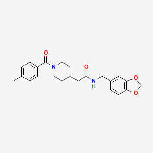 molecular formula C23H26N2O4 B1650093 N-(1,3-benzodioxol-5-ylmethyl)-2-[1-(4-methylbenzoyl)piperidin-4-yl]acetamide CAS No. 1114595-44-6