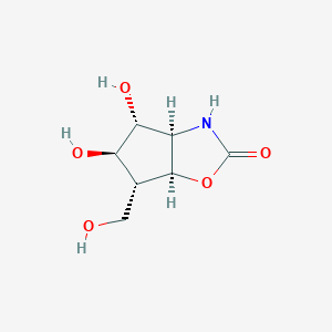 molecular formula C7H11NO5 B165014 (3Ar,4R,5R,6R,6aS)-4,5-dihydroxy-6-(hydroxymethyl)-3,3a,4,5,6,6a-hexahydrocyclopenta[d][1,3]oxazol-2-one CAS No. 138395-78-5