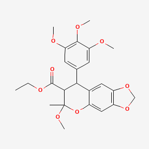 molecular formula C24H28O9 B1650277 Ethyl 6-methoxy-6-methyl-8-(3,4,5-trimethoxyphenyl)-7,8-dihydro-[1,3]dioxolo[4,5-g]chromene-7-carboxylate CAS No. 116409-02-0