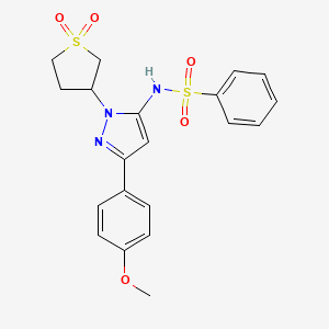 molecular formula C20H21N3O5S2 B1650314 N-(1-(1,1-dioxidotetrahydrothiophen-3-yl)-3-(4-methoxyphenyl)-1H-pyrazol-5-yl)benzenesulfonamide CAS No. 1170562-91-0