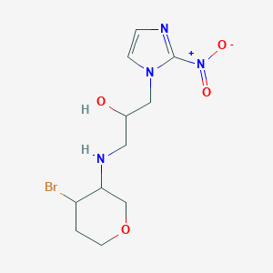 molecular formula C11H17BrN4O4 B165034 (((4-Bromotetrahydro-2H-pyran-3-yl)amino)methyl)-2-nitro-1H-imidazole-1-ethanol CAS No. 134419-55-9