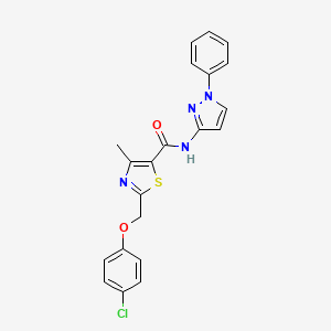 molecular formula C21H17ClN4O2S B1650376 2-[(4-chlorophenoxy)methyl]-4-methyl-N-(1-phenyl-1H-pyrazol-3-yl)-1,3-thiazole-5-carboxamide CAS No. 1171993-62-6