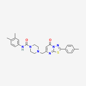 molecular formula C26H28N6O2S B1650481 N-(3,4-dimethylphenyl)-4-{[2-(4-methylphenyl)-5-oxo-5H-[1,3,4]thiadiazolo[3,2-a]pyrimidin-7-yl]methyl}piperazine-1-carboxamide CAS No. 1185017-49-5