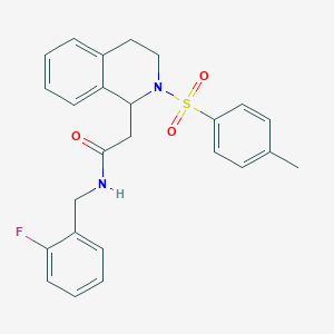 molecular formula C25H25FN2O3S B1650487 N-(2-fluorobenzyl)-2-{2-[(4-methylphenyl)sulfonyl]-1,2,3,4-tetrahydroisoquinolin-1-yl}acetamide CAS No. 1185035-72-6