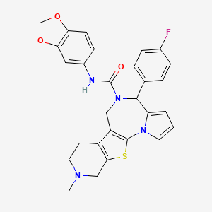 molecular formula C28H25FN4O3S B1650523 N-(1,3-benzodioxol-5-yl)-7-(4-fluorophenyl)-14-methyl-17-thia-2,8,14-triazatetracyclo[8.7.0.02,6.011,16]heptadeca-1(10),3,5,11(16)-tetraene-8-carboxamide CAS No. 1185125-51-2