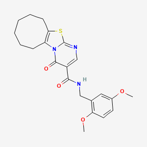 molecular formula C22H25N3O4S B1650550 N-(2,5-dimethoxybenzyl)-4-oxo-6,7,8,9,10,11-hexahydro-4H-cycloocta[4,5][1,3]thiazolo[3,2-a]pyrimidine-3-carboxamide CAS No. 1185177-08-5