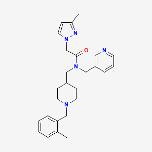 molecular formula C26H33N5O B1650562 N-[[1-[(2-methylphenyl)methyl]piperidin-4-yl]methyl]-2-(3-methylpyrazol-1-yl)-N-(pyridin-3-ylmethyl)acetamide CAS No. 1185356-94-8