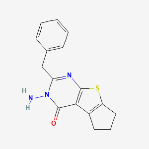 molecular formula C16H15N3OS B1650790 4H-Cyclopenta(4,5)thieno(2,3-d)pyrimidin-4-one, 3,5,6,7-tetrahydro-3-amino-2-(phenylmethyl)- CAS No. 120354-23-6
