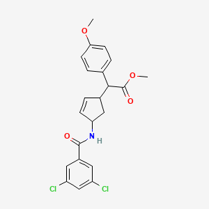 molecular formula C22H21Cl2NO4 B1650928 Methyl 2-{4-[(3,5-dichlorobenzoyl)amino]-2-cyclopentenyl}-2-(4-methoxyphenyl)acetate CAS No. 1212422-16-6
