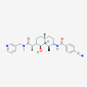molecular formula C30H38N4O3 B1650930 N-[(1S,2S,4aS,8S,8aS)-8-hydroxy-1,4a-dimethyl-7-[(2S)-1-[methyl(pyridin-3-ylmethyl)amino]-1-oxopropan-2-yl]-2,3,4,5,6,7,8,8a-octahydro-1H-naphthalen-2-yl]-4-cyanobenzamide CAS No. 1212741-64-4