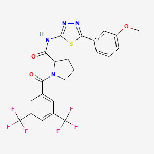 molecular formula C23H18F6N4O3S B1651040 1-[3,5-bis(trifluoromethyl)benzoyl]-N-[5-(3-methoxyphenyl)-1,3,4-thiadiazol-2-yl]pyrrolidine-2-carboxamide CAS No. 1219184-53-8