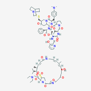 molecular formula C54H71N9O13S2 (for quinupristin mesylate); C35H54N4O12S2 (for dalfopristin mesylate) B165105 Quinupristin and dalfopristin CAS No. 126602-89-9