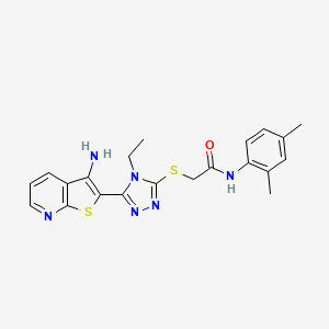 molecular formula C21H22N6OS2 B1651587 2-{[5-(3-aminothieno[2,3-b]pyridin-2-yl)-4-ethyl-4H-1,2,4-triazol-3-yl]thio}-N-(2,4-dimethylphenyl)acetamide CAS No. 1293922-15-2