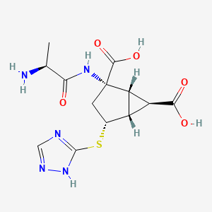 molecular formula C13H17N5O5S B1651637 Bicyclo(3.1.0)hexane-2,6-dicarboxylic acid, 2-(((2S)-2-amino-1-oxopropyl)amino)-4-(1H-1,2,4-triazol-5-ylthio)-, (1R,2S,4R,5R,6R)- CAS No. 1311385-35-9