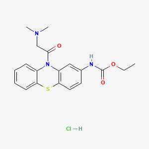 molecular formula C19H22ClN3O3S B1651682 Carbamic acid, (10-(2-(dimethylamino)-1-oxoethyl)-10H-phenothiazin-2-yl)-, ethyl ester, hydrochloride CAS No. 132362-32-4