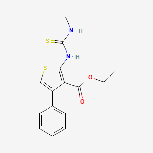 molecular formula C15H16N2O2S2 B1651691 Thiophene-3-carboxylic acid, 2-(((methylamino)thioxomethyl)amino)-4-phenyl-, ethyl ester CAS No. 132605-08-4
