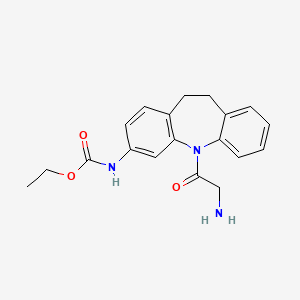 molecular formula C19H21N3O3 B1651698 Carbamic acid, (5-(aminoacetyl)-10,11-dihydro-5H-dibenz(b,f)azepin-3-yl)-, ethyl ester CAS No. 132900-42-6