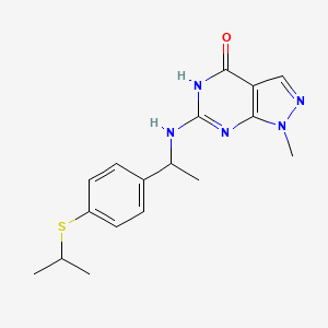 molecular formula C17H21N5OS B1651728 1-methyl-6-({1-[4-(propan-2-ylsulfanyl)phenyl]ethyl}amino)-1H,4H,5H-pyrazolo[3,4-d]pyrimidin-4-one CAS No. 1333577-81-3