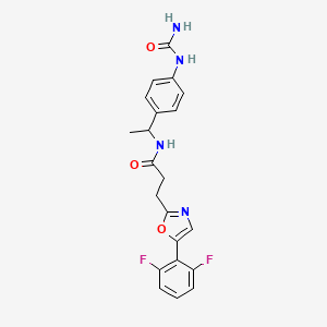 molecular formula C21H20F2N4O3 B1651740 N-[1-[4-(Carbamoylamino)phenyl]ethyl]-3-[5-(2,6-difluorophenyl)-1,3-oxazol-2-yl]propanamide CAS No. 1333933-80-4