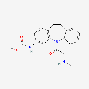 molecular formula C19H21N3O3 B1651776 Carbamic acid, (10,11-dihydro-5-((methylamino)acetyl)-5H-dibenz(b,f)azepin-3-yl)-, methyl ester CAS No. 134068-28-3