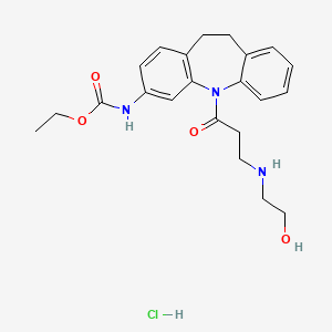molecular formula C22H28ClN3O4 B1651779 Carbamic acid, (10,11-dihydro-5-(3-((2-hydroxyethyl)amino)-1-oxopropyl)-5H-dibenz(b,f)azepin-3-yl)-, ethyl ester, monohydrochloride CAS No. 134068-46-5