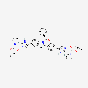 molecular formula C45H49N7O5 B1651961 Tert-butyl (2S)-2-[5-[(6S)-3-[2-[(2S)-1-[(2-methylpropan-2-yl)oxycarbonyl]pyrrolidin-2-yl]-1H-imidazol-5-yl]-6-phenyl-6H-indolo[1,2-c][1,3]benzoxazin-10-yl]-1H-imidazol-2-yl]pyrrolidine-1-carboxylate CAS No. 1369595-05-0