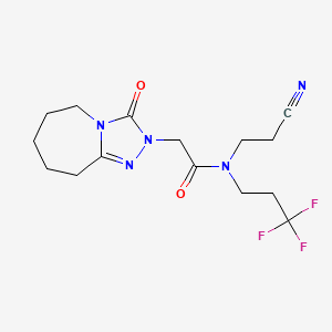 molecular formula C15H20F3N5O2 B1652158 N-(2-cyanoethyl)-2-{3-oxo-2H,3H,5H,6H,7H,8H,9H-[1,2,4]triazolo[4,3-a]azepin-2-yl}-N-(3,3,3-trifluoropropyl)acetamide CAS No. 1394662-64-6
