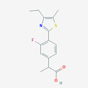 molecular formula C15H16FNO2S B165219 2-[4-(4-Ethyl-5-methylthiazol-2-yl)-3-fluorophenyl]propanoic acid CAS No. 138568-77-1