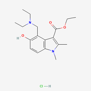 molecular formula C18H27ClN2O3 B1652875 Indole-3-carboxylic acid, 4-((diethylamino)methyl)-1,2-dimethyl-5-hydroxy-, ethyl ester, monohydrochloride CAS No. 16200-03-6