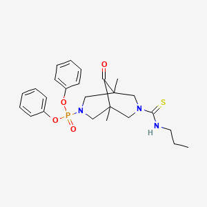 molecular formula C25H32N3O4PS B1653086 Phosphonic acid, (1,5-dimethyl-9-oxo-7-((propylamino)thioxomethyl)-3,7-diazabicyclo(3.3.1)non-3-yl)-, diphenyl ester CAS No. 172881-97-9