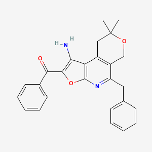 molecular formula C26H24N2O3 B1653089 Methanone, (1-amino-8,9-dihydro-8,8-dimethyl-5-(phenylmethyl)-6H-furo(2,3-b)pyrano(4,3-d)pyridin-2-yl)phenyl- CAS No. 172985-33-0