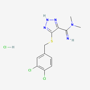 molecular formula C12H14Cl3N5S B1653092 5-[(3,4-dichlorobenzyl)thio]-N,N-dimethyl-1H-1,2,3-triazole-4-carboximidamide hydrochloride CAS No. 173165-28-1