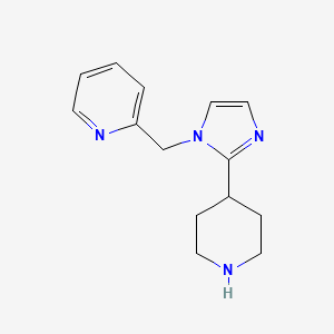 molecular formula C14H18N4 B1653190 pyridine, 2-[[2-(4-piperidinyl)-1H-imidazol-1-yl]methyl]-, trihydrochloride CAS No. 1785765-15-2