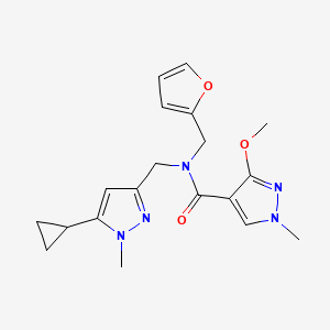 molecular formula C19H23N5O3 B1653209 N-((5-cyclopropyl-1-methyl-1H-pyrazol-3-yl)methyl)-N-(furan-2-ylmethyl)-3-methoxy-1-methyl-1H-pyrazole-4-carboxamide CAS No. 1795304-63-0
