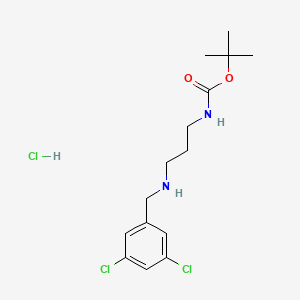 molecular formula C15H23Cl3N2O2 B1653328 tert-butyl N-(3-{[(3,5-dichlorophenyl)methyl]amino}propyl)carbamate hydrochloride CAS No. 1803604-71-8