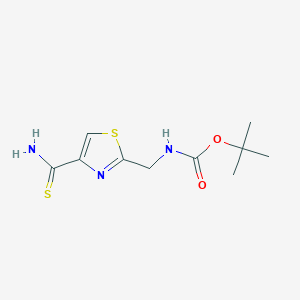 molecular formula C10H15N3O2S2 B1653407 Tert-butyl N-[(4-carbamothioyl-1,3-thiazol-2-YL)methyl]carbamate CAS No. 182120-83-8