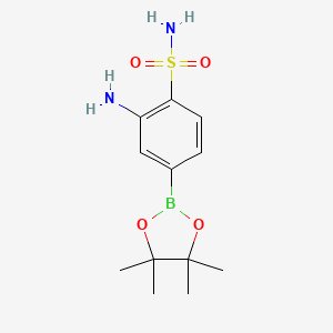 molecular formula C12H19BN2O4S B1653635 2-Amino-4-(tetramethyl-1,3,2-dioxaborolan-2-yl)benzene-1-sulfonamide CAS No. 1864801-84-2
