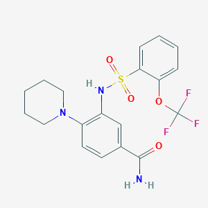 molecular formula C19H20F3N3O4S B1654005 4-(Piperidin-1-yl)-3-[2-(trifluoromethoxy)benzenesulfonamido]benzamide CAS No. 2094316-71-7