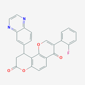 3-(2-fluorophenyl)-10-(quinoxalin-6-yl)-9,10-dihydro-4H,8H-pyrano[2,3-f]chromene-4,8-dione