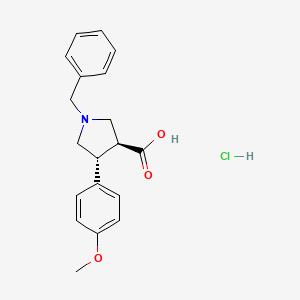 molecular formula C19H22ClNO3 B1654179 trans-1-Benzyl-4-(4-methoxyphenyl)pyrrolidine-3-carboxylic acid hydrochloride CAS No. 2126143-35-7