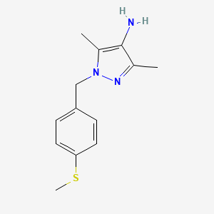 molecular formula C13H17N3S B1654345 3,5-Dimethyl-1-[(4-methylsulfanylphenyl)methyl]pyrazol-4-amine CAS No. 2222511-80-8