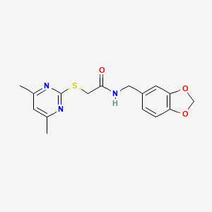 molecular formula C16H17N3O3S B1655579 N-(1,3-benzodioxol-5-ylmethyl)-2-(4,6-dimethylpyrimidin-2-yl)sulfanylacetamide CAS No. 386715-88-4