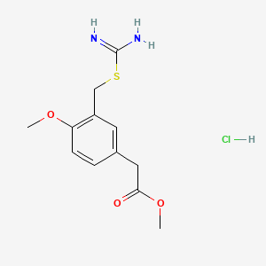 molecular formula C12H17ClN2O3S B1655779 Benzeneacetic acid, 3-(((aminoiminomethyl)thio)methyl)-4-methoxy-, methyl ester, monohydrochloride CAS No. 42024-61-3