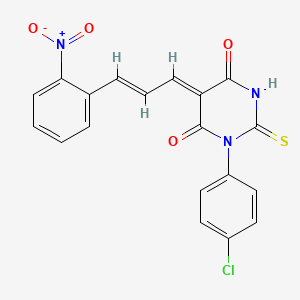 (5Z)-1-(4-chlorophenyl)-5-[(E)-3-(2-nitrophenyl)prop-2-enylidene]-2-sulfanylidene-1,3-diazinane-4,6-dione