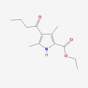 molecular formula C13H19NO3 B1656089 1H-Pyrrole-2-carboxylic acid, 3,5-dimethyl-4-(1-oxobutyl)-, ethyl ester CAS No. 50296-58-7
