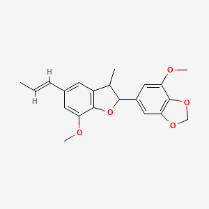 molecular formula C21H22O5 B1656097 4-methoxy-6-[7-methoxy-3-methyl-5-[(E)-prop-1-enyl]-2,3-dihydro-1-benzofuran-2-yl]-1,3-benzodioxole CAS No. 50354-06-8