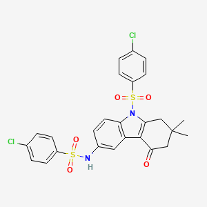 B1656117 4-chloro-N-[9-(4-chlorophenyl)sulfonyl-7,7-dimethyl-5-oxo-6,8-dihydrocarbazol-3-yl]benzenesulfonamide CAS No. 5062-31-7