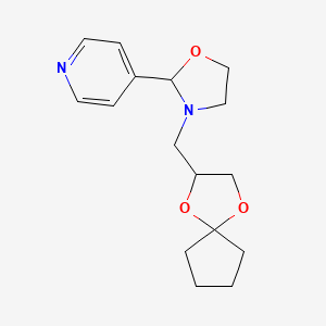 molecular formula C16H22N2O3 B1656274 Pyridine, 4-[3-(1,4-dioxaspiro[4.4]non-2-ylmethyl)-2-oxazolidinyl]- CAS No. 518996-51-5