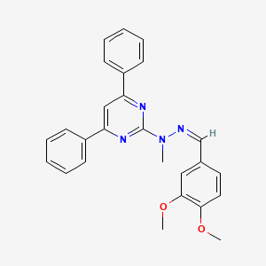 B1656394 N-[(Z)-(3,4-dimethoxyphenyl)methylideneamino]-N-methyl-4,6-diphenylpyrimidin-2-amine CAS No. 5256-47-3