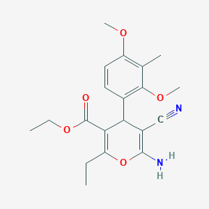 molecular formula C20H24N2O5 B1656446 ethyl (4S)-6-amino-5-cyano-4-(2,4-dimethoxy-3-methylphenyl)-2-ethyl-4H-pyran-3-carboxylate CAS No. 5281-34-5